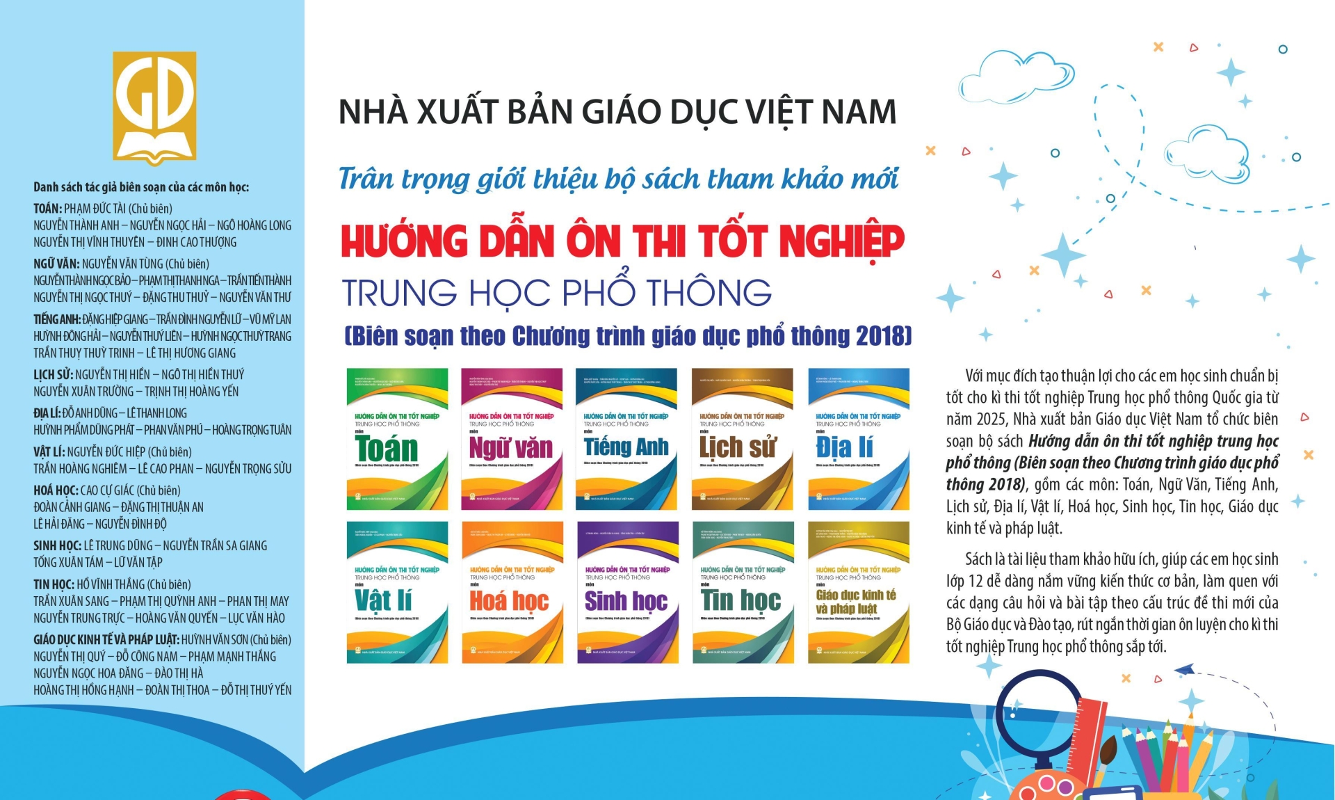 BỘ SÁCH HƯỚNG DẪN ÔN THI TỐT NGHIỆP THPT CÁC MÔN - 10 MÔN (Theo Chương trình GDPT 2018)